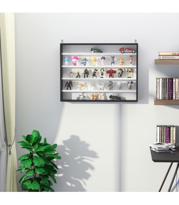 Wall Display Shelf Unit Cabinet 5-Tier Black Particle Board Glass Door