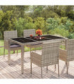 Garden Table with Glass Top Grey 150x90x75 cm Poly Rattan