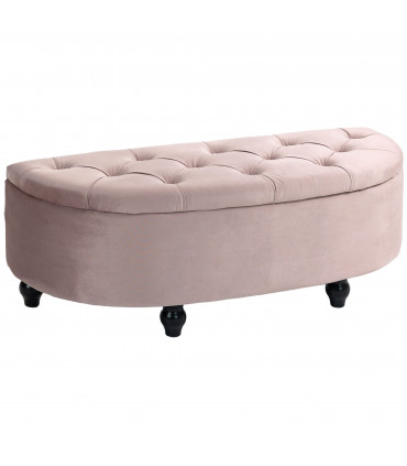 HOMCOM Semi-Circle Storage Ottoman Bench Tufted Upholstered Accent Footrest