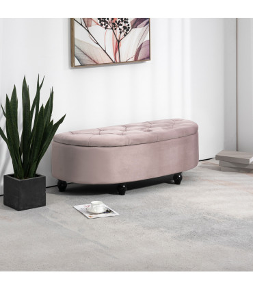 HOMCOM Semi-Circle Storage Ottoman Bench Tufted Upholstered Accent Footrest