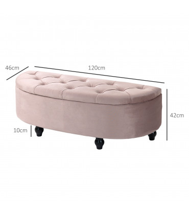 HOMCOM Semi-Circle Storage Ottoman Bench Tufted Upholstered Accent Footrest
