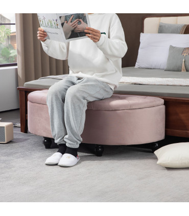 HOMCOM Semi-Circle Storage Ottoman Bench Tufted Upholstered Accent Footrest