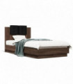 vidaXL Bed Frame with Headboard Brown Oak 90x190 cm Single Engineered Wood