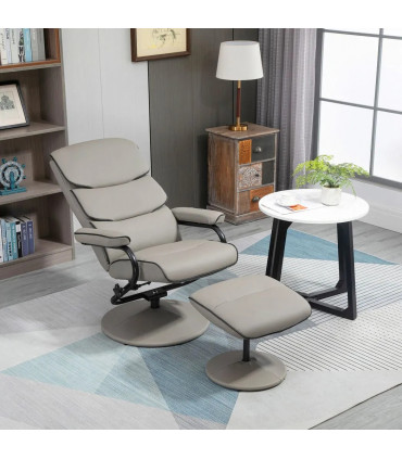 Recliner Chair w/ Ottoman, Faux Leather, Grey, 100H x 75W x 84Dcm