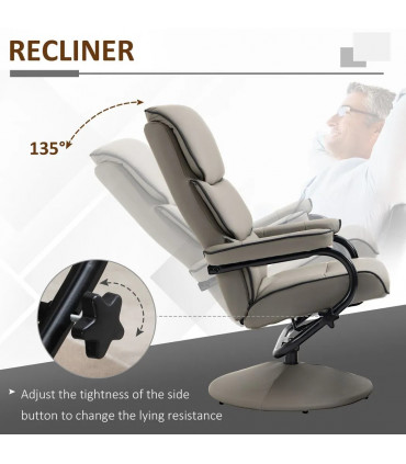 Recliner Chair w/ Ottoman, Faux Leather, Grey, 100H x 75W x 84Dcm