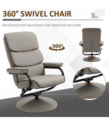 Recliner Chair w/ Ottoman, Faux Leather, Grey, 100H x 75W x 84Dcm