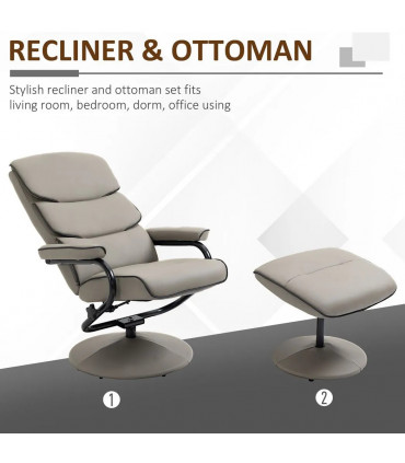 Recliner Chair w/ Ottoman, Faux Leather, Grey, 100H x 75W x 84Dcm