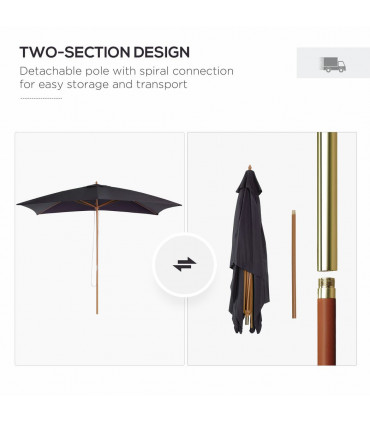295L x 200W x 255Hcm Wooden Garden Patio Parasol Umbrella-Black