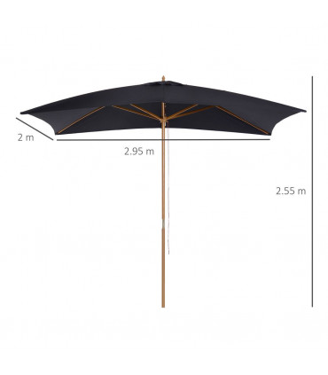 295L x 200W x 255Hcm Wooden Garden Patio Parasol Umbrella-Black