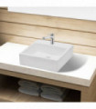 Ceramic Bathroom Sink Basin with Faucet Hole White Square