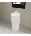 Ceramic Stand Bathroom Sink Basin Faucet/Overflow Hole White Round