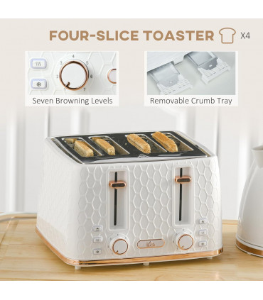 HOMCOM 1.7L Kettle and Toaster Set with Defrost, Reheat and Crumb Tray, White