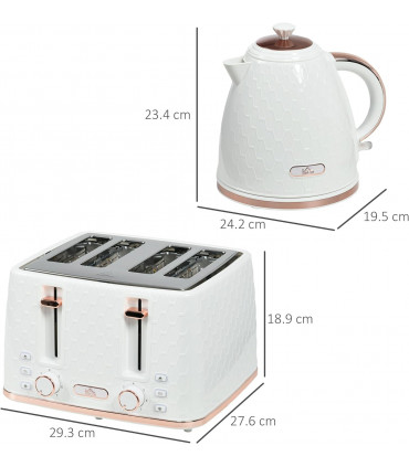 HOMCOM 1.7L Kettle and Toaster Set with Defrost, Reheat and Crumb Tray, White