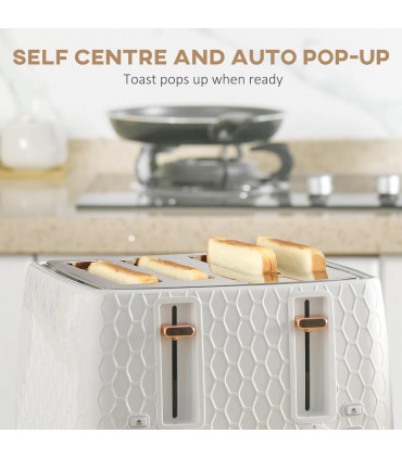 HOMCOM 1.7L Kettle and Toaster Set with Defrost, Reheat and Crumb Tray, White