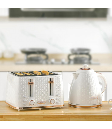 HOMCOM 1.7L Kettle and Toaster Set with Defrost, Reheat and Crumb Tray, White