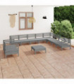 vidaXL 11 Piece Garden Lounge Set Solid Wood Pine Grey