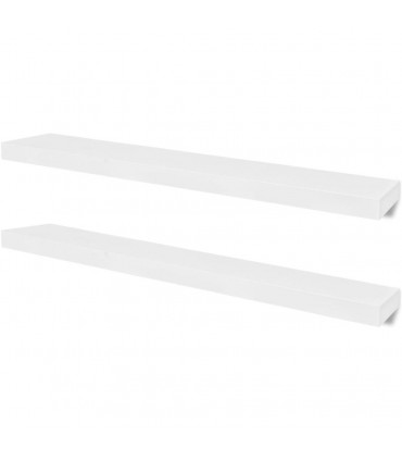 2 White MDF Floating Wall Display Shelves Book/DVD Storage