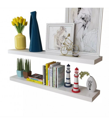 2 White MDF Floating Wall Display Shelves Book/DVD Storage
