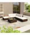 6 Piece Garden Lounge Set with Cushions Poly Rattan Brown