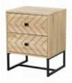 Bedside Table 2 Drawer Unit  Zig Zag Design w/ Black Metal Handles