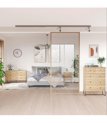 Bedside Table 2 Drawer Unit  Zig Zag Design w/ Black Metal Handles