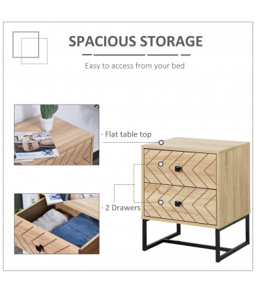 Bedside Table 2 Drawer Unit  Zig Zag Design w/ Black Metal Handles