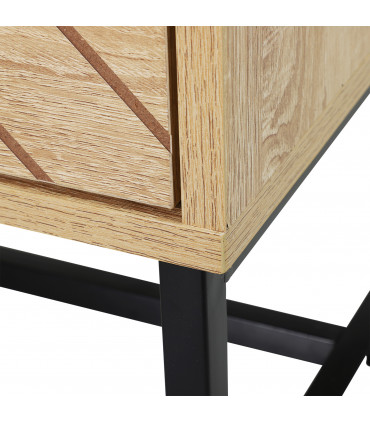 Bedside Table 2 Drawer Unit  Zig Zag Design w/ Black Metal Handles