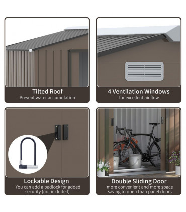 Garden Shed Storage Unit w/Locking Door Floor Foundation Vent Brown