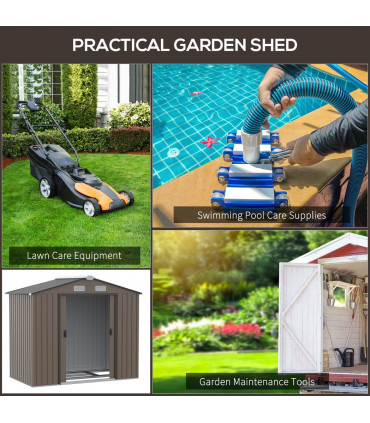 Garden Shed Storage Unit w/Locking Door Floor Foundation Vent Brown