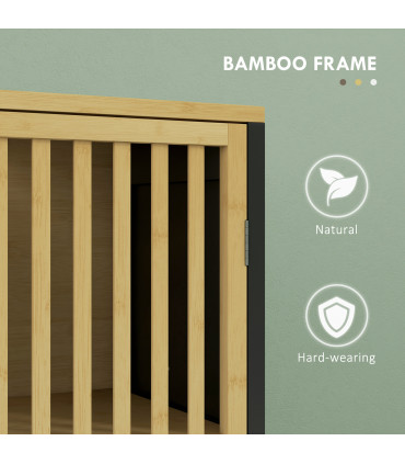 HOMCOM Under Sink Bathroom Cabinet, Bamboo Sink Storage Cabinet Slat Doors