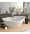 vidaXL Luxury Basin Overflow Oval Matt White 58.5x39 cm Ceramic