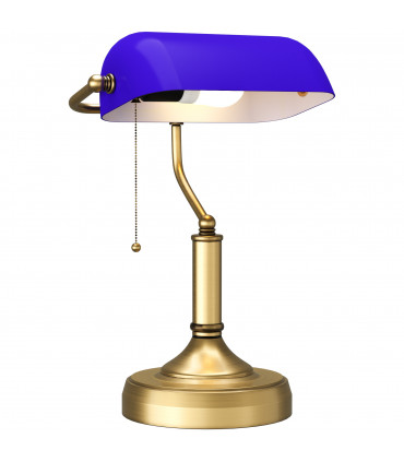 HOMCOM Banker's Table Lamp w/ Antique Bronze Tone Base, Blue