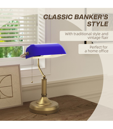 HOMCOM Banker's Table Lamp w/ Antique Bronze Tone Base, Blue