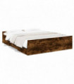 vidaXL Bed Frame with Drawers Smoked Oak 150x200 cm King Size Engineered Wood