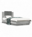 vidaXL Bed Frame with Headboard Concrete Grey 75x190 cm Small Single Engineered Wood