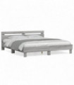 vidaXL Bed Frame with Headboard Grey Sonoma 180x200 cm Super King Size Engineered Wood