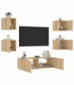 vidaXL 5 Piece TV Wall Cabinets with LED Lights Sonoma Oak