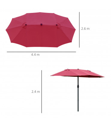 4.4m Double-Sided Sun Umbrella Patio Parasol Solar Lights Wine Red