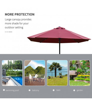 4.4m Double-Sided Sun Umbrella Patio Parasol Solar Lights Wine Red