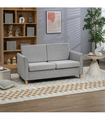 Sofa Linen Light Grey 141L x 70W x 78H cm Double Seat Loveseat Couch Armrests