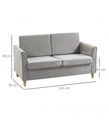 Sofa Linen Light Grey 141L x 70W x 78H cm Double Seat Loveseat Couch Armrests