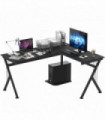 L-Shaped Corner Computer Desk Black MDF Steel 155L x 130W x 76Hcm 50kg