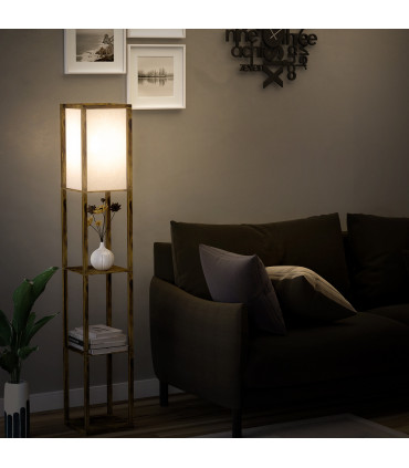 Floor Lamp Rustic Brown 4-Tier 26cm x 26cm x 160cm - Light with Storage Shelf