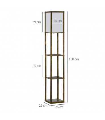 Floor Lamp Rustic Brown 4-Tier 26cm x 26cm x 160cm - Light with Storage Shelf