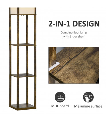 Floor Lamp Rustic Brown 4-Tier 26cm x 26cm x 160cm - Light with Storage Shelf