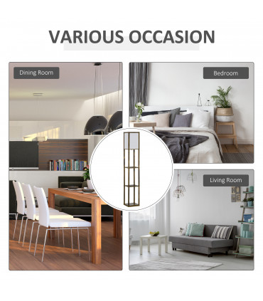 Floor Lamp Rustic Brown 4-Tier 26cm x 26cm x 160cm - Light with Storage Shelf