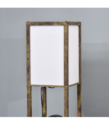 Floor Lamp Rustic Brown 4-Tier 26cm x 26cm x 160cm - Light with Storage Shelf