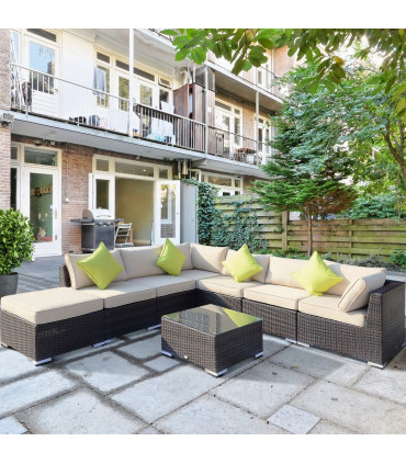 Rattan Garden Sofa Set, 8 Pcs-Brown