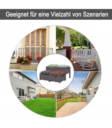 Raised Outdoor Garden Planter Box Brown Plastic 40cm x 40cm x 44cm PP Set Of 4