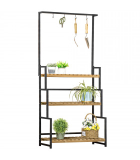 3 Tiered Plant Stand Rack with Hanging Hooks for Indoor Outdoor Decoration